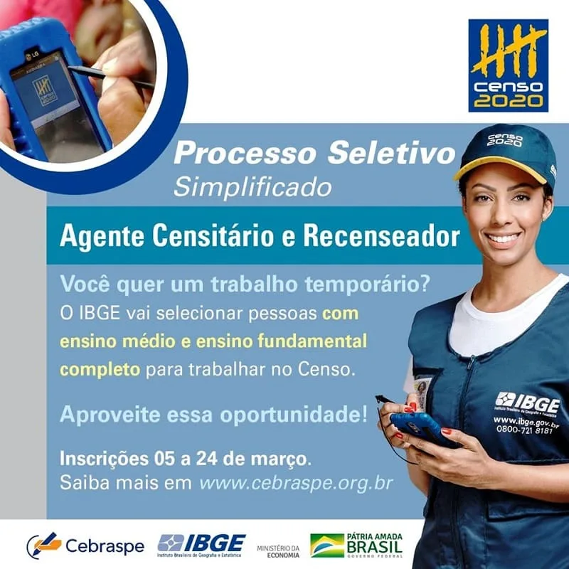 IBGE fará concurso para contratar pessoal para realizar o censo 2020
