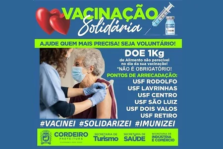 Prefeitura de Cordeiro lança campanha “Vacinação Solidária”