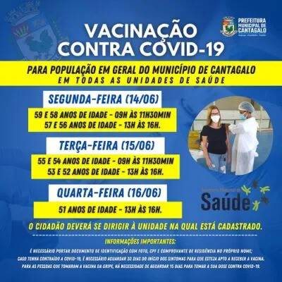 Calendário de Vacinação contra a Covid-19 desta semana em Cantagalo
