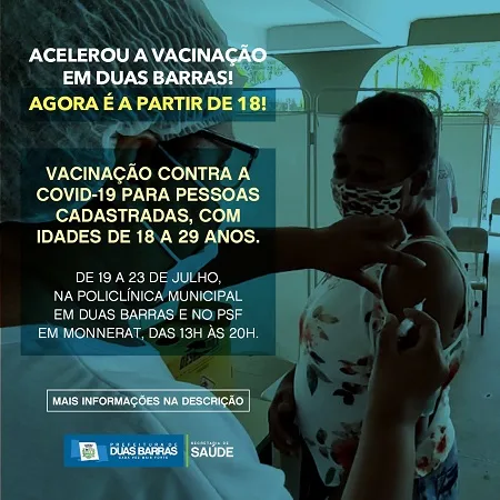 Duas Barras já vacina pessoas com idades de 18 a 29 anos