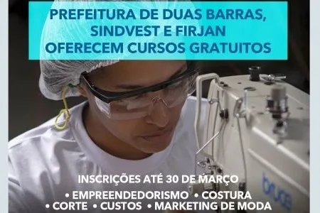 Prefeitura de Duas Barras, SINDVEST e FIRJAN oferecem cursos gratuitos